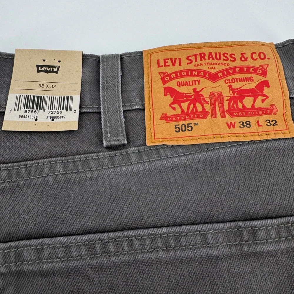 Levi's 505 Regular Fit Jeans Mens 38x32 Gray Stretch Straight Leg Pants NEW